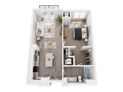 Floor plan for 1 bed, 1 bath, 828 sqft